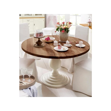 Jersey kerek tölgyfa étkezőasztal fehér lábbal - lavintagehome.hu