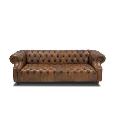 Chesterfield bőr kanapé tölgyfa lábbal 240 cm - lavintagehome.hu
