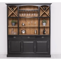 Fenyőfa bárszekrény borpalack és pohártartóval - lavintagehome.hu