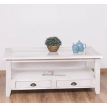 Fenyőfa dohányzóasztal üvegtetővel - lavintagehome.hu