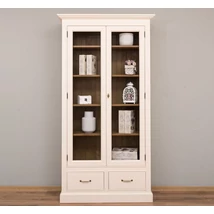 Fenyőfa vitrin üvegajtós, 2 fiókos - lavintagehome.hu