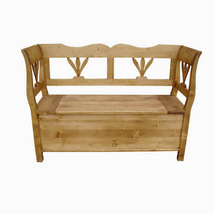 Rusztikus kétszemélyes fenyőfa pad tárolóval - lavintagehome.hu