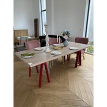 Kiárusítás tölgyfa asztal piros fémlábakkal - lavintagehome.hu
