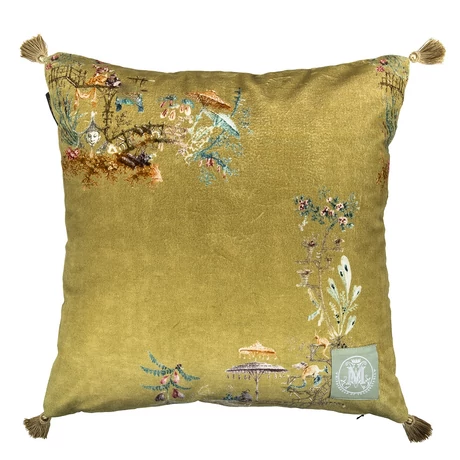 Chinoserie design bársony díszpárna - lavintagehome.hu