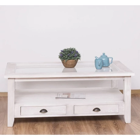 Fenyőfa dohányzóasztal üvegtetővel - lavintagehome.hu