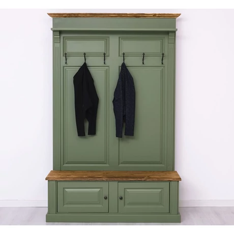 Fenyőfa előszoba bútor ülőkével 2 ajtós tárolóval - lavintagehome.hu