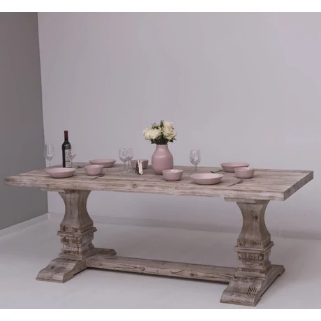 Fenyőfa étkezőasztal oszloplábakkal 210X90 cm - lavintagehome.hu