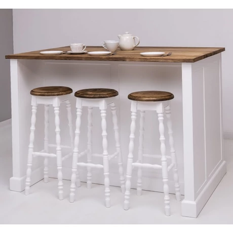 Rusztikus fenyő konyhasziget 3 bárszékkel, barna-fehér-lavintagehome.hu