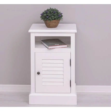 Fenyőfa éjjeliszekrény 1 ajtós, lamellás - lavintagehome.hu