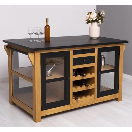 Fenyőfa konyhasziget bortartóval - lavintagehome.hu
