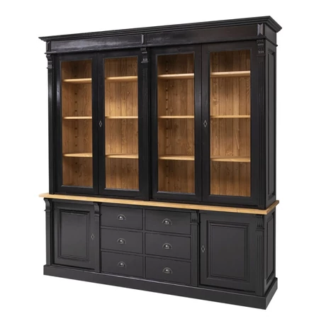 Fenyőfa szekrény üvegajtós, fiókos - lavintagehome.hu