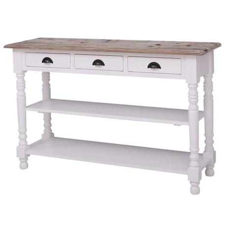 Fenyő konzolasztal 3fiók, 2polc, esztergált lábbal - lavintagehome.hu
