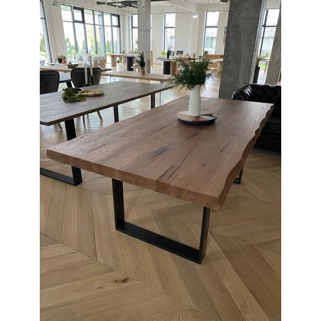 Rusztikus tölgyfa étkezőasztal fémlábakkal 200X97cm- lavintagehome.hu